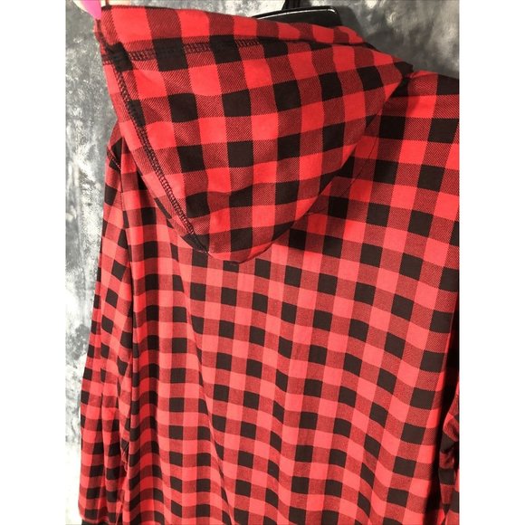 Red & Black Plaid Hoodie Men’s Large Long Sleeve With Side Zippers - Picture 16 of 16